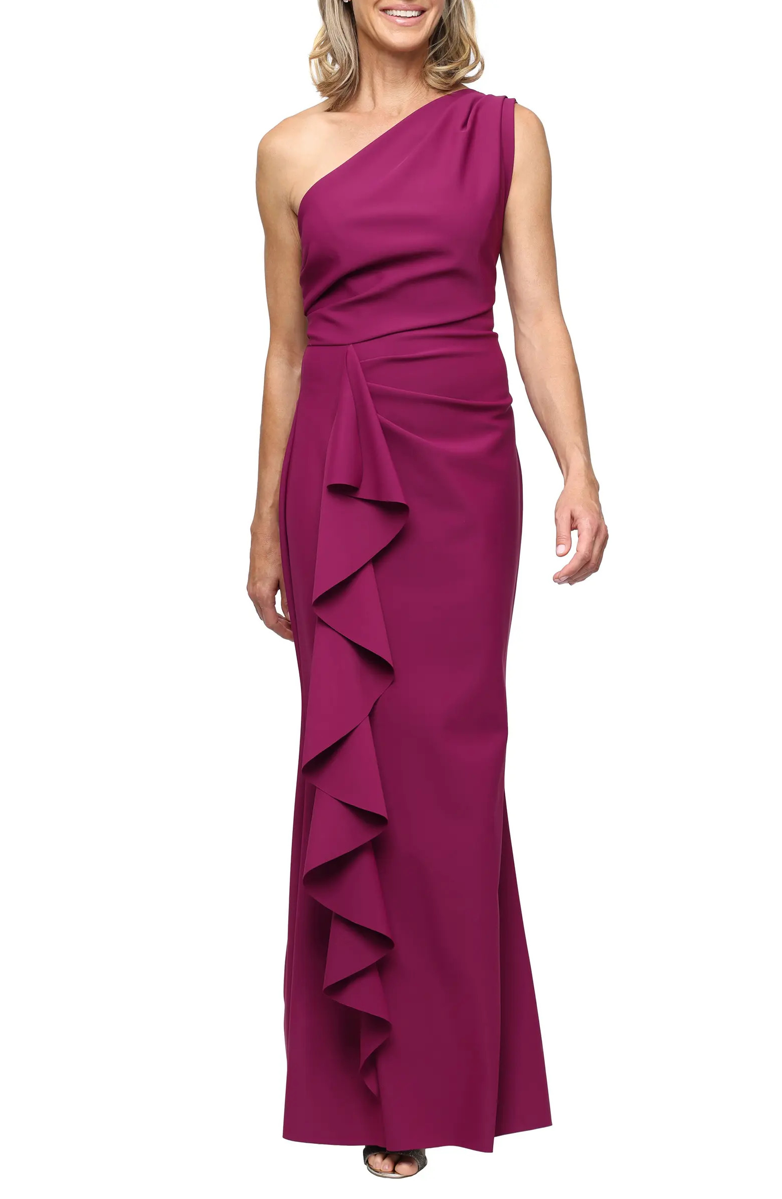Alex Evenings One-Shoulder Cascade Ruffle Contour Gown | Nordstrom | Nordstrom