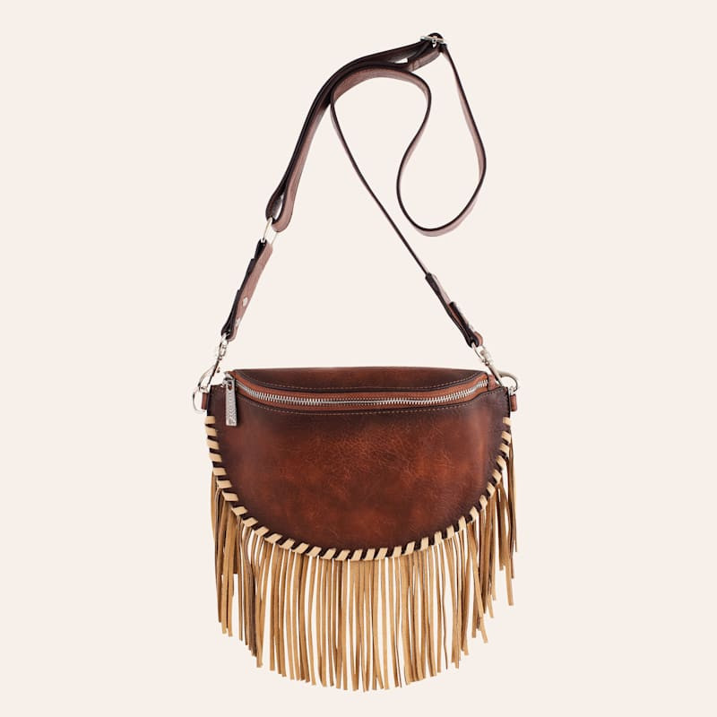 Red Dirt Hat Co. Mahogany Leather Fringed Sling Pouch Bag | Cavender's