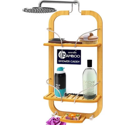 SereneLife Bamboo Hanging Shower Caddy with 3 Tiers | Target