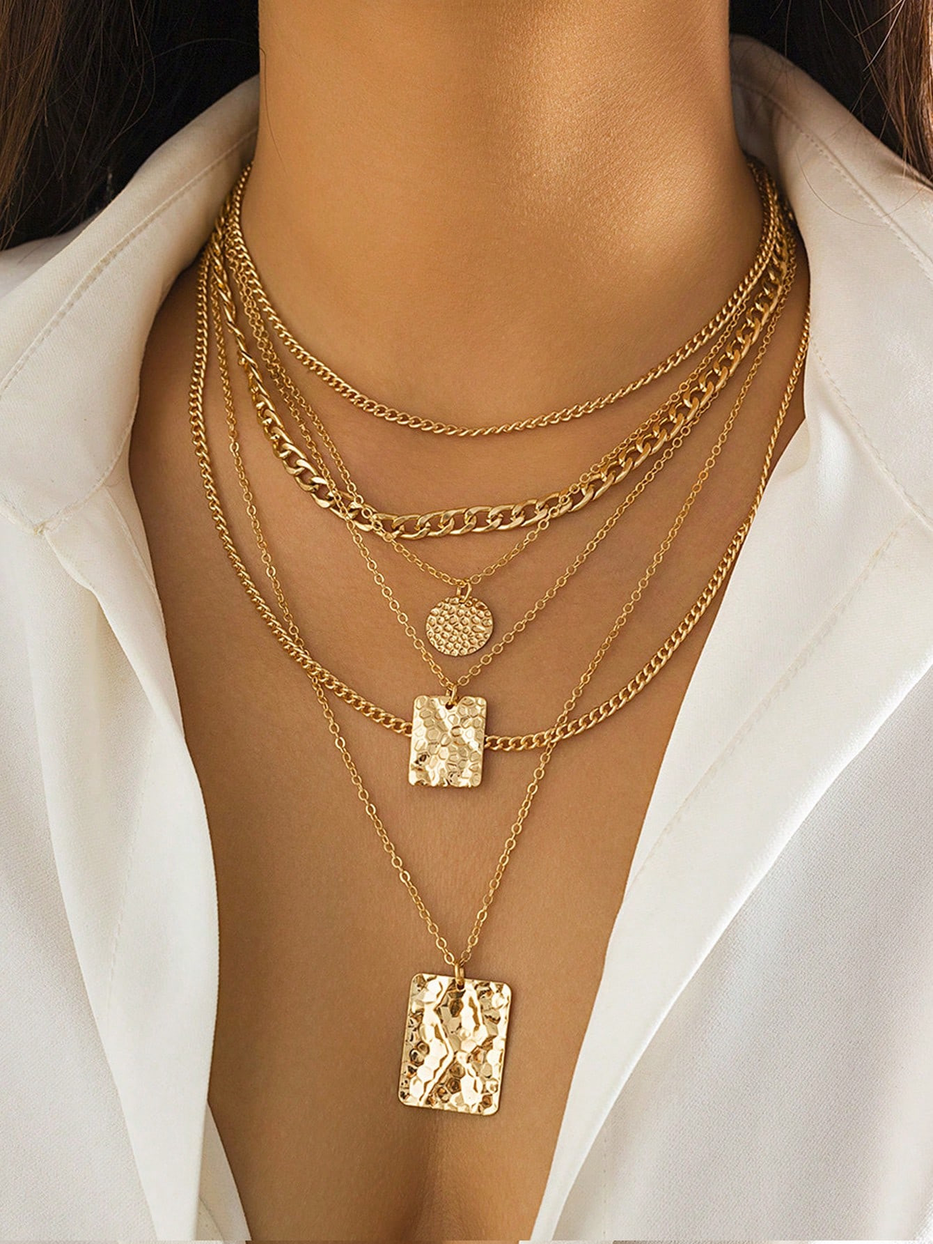 1set Personalized & Niche Layered Metal Chain Necklace Set, Sweet & Cool Snake Skin Pattern Geome... | SHEIN