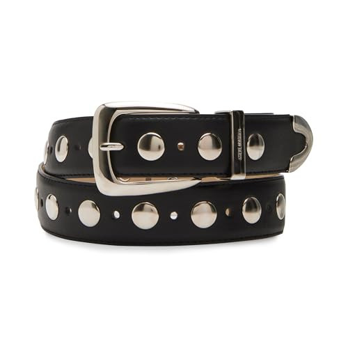 Steve Madden Women's Kingston Studded Pant Belt, Black, Medium | Amazon (US)