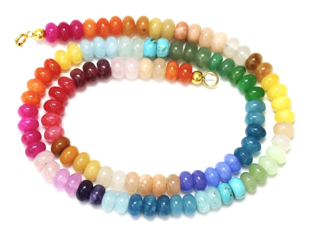 Beautiful Mix color Quartz smooth rondelle Beads Necklace, beautiful 7-8mm rainbow disco color Qu... | Etsy (US)