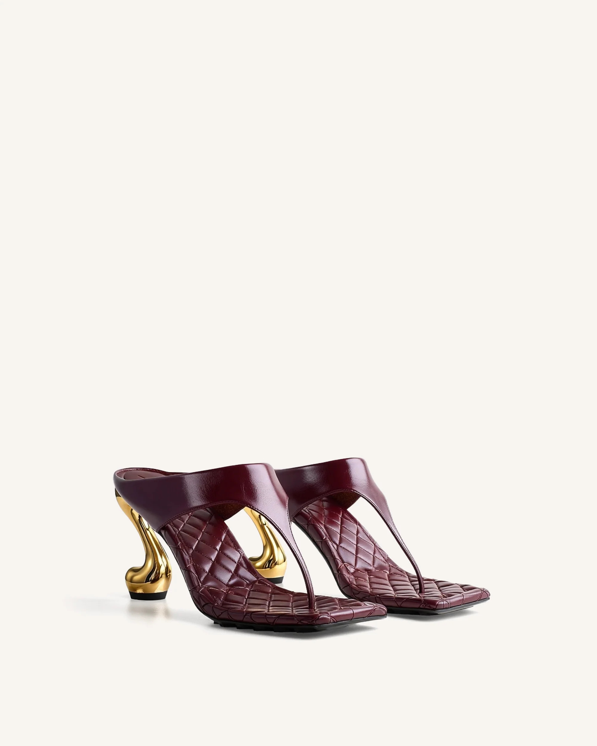 Hannah Quilted Thong Heel Mules - Burgundy | JW PEI US