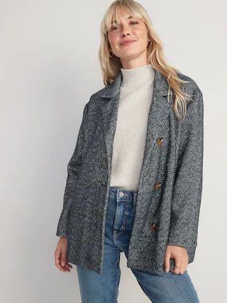 Soft-Brushed Herringbone Button-Front Car Coat for Women | Old Navy (US)