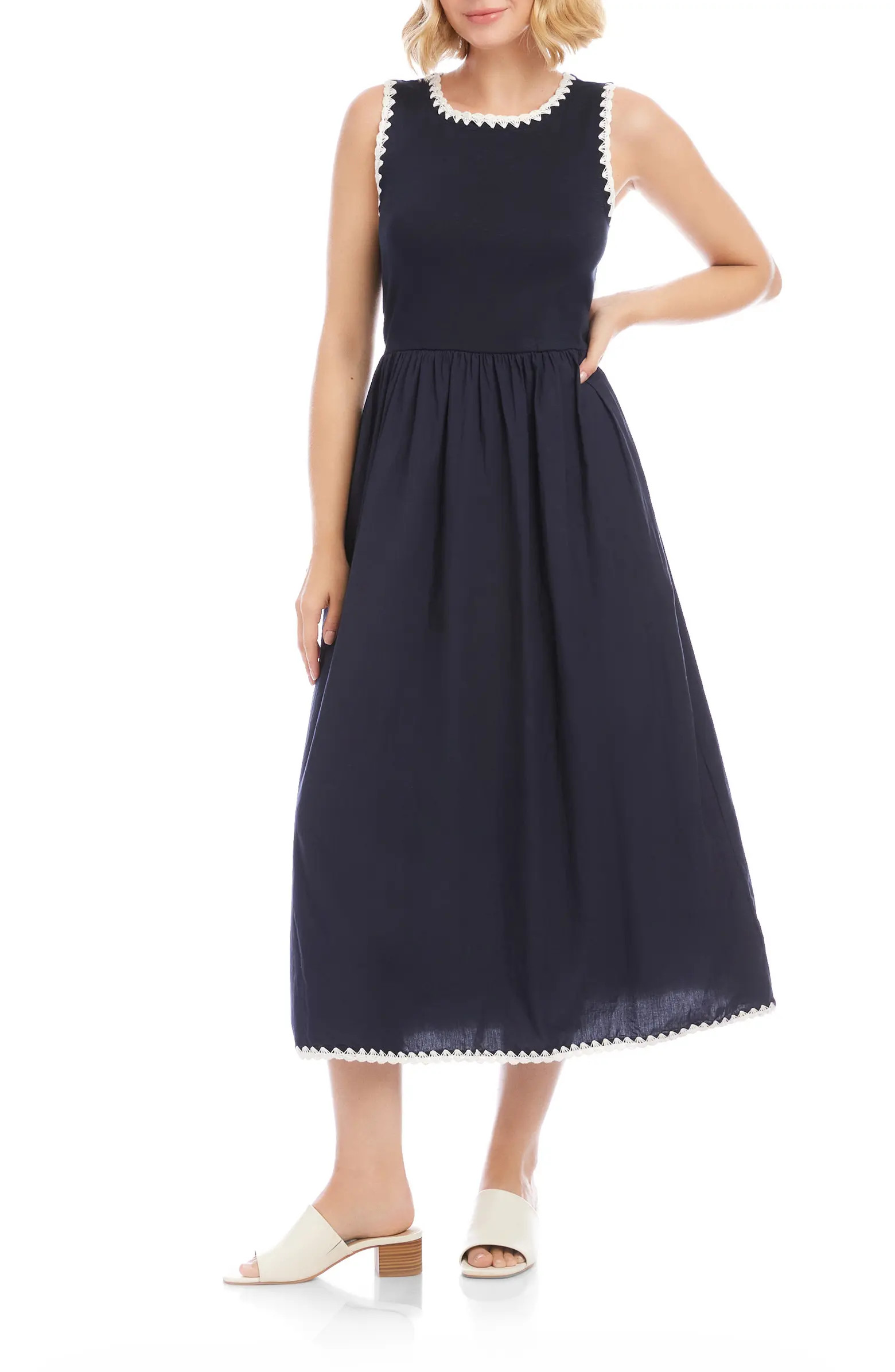 Edge Stitch Mixed Media Midi Dress | Nordstrom