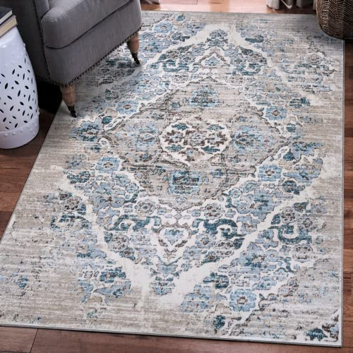 Luxe Weavers Distressed Cream 6x9 Area Rug, Modern, Stain Resistant Carpet, Indoor Oriental Rug | Amazon (US)