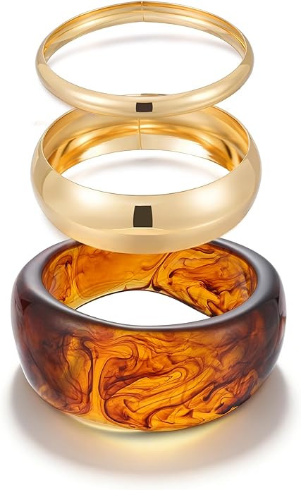 FAXHION Chunky Resin Acrylic Bangle Bracelets for Women, Colorful Wide Geometric Bangles Set, Sta... | Amazon (US)