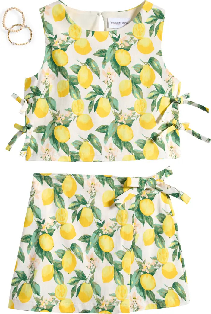 Kids' Lemon Print Ponte Tank & Skirt Set | Nordstrom Rack