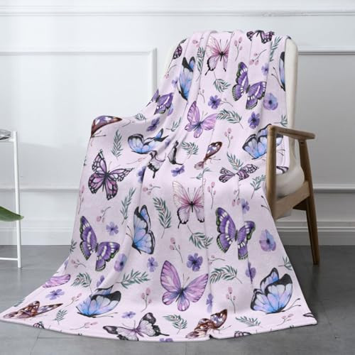 Butterflies Blanket Throw - Soft Warm Flannel Fleece Blanket for Women & Men, Lightweight Cozy Floral Blankets for Travel, Airplane, Bed, Couch, Car, Gifts Idea 50"x40" | Amazon (US)