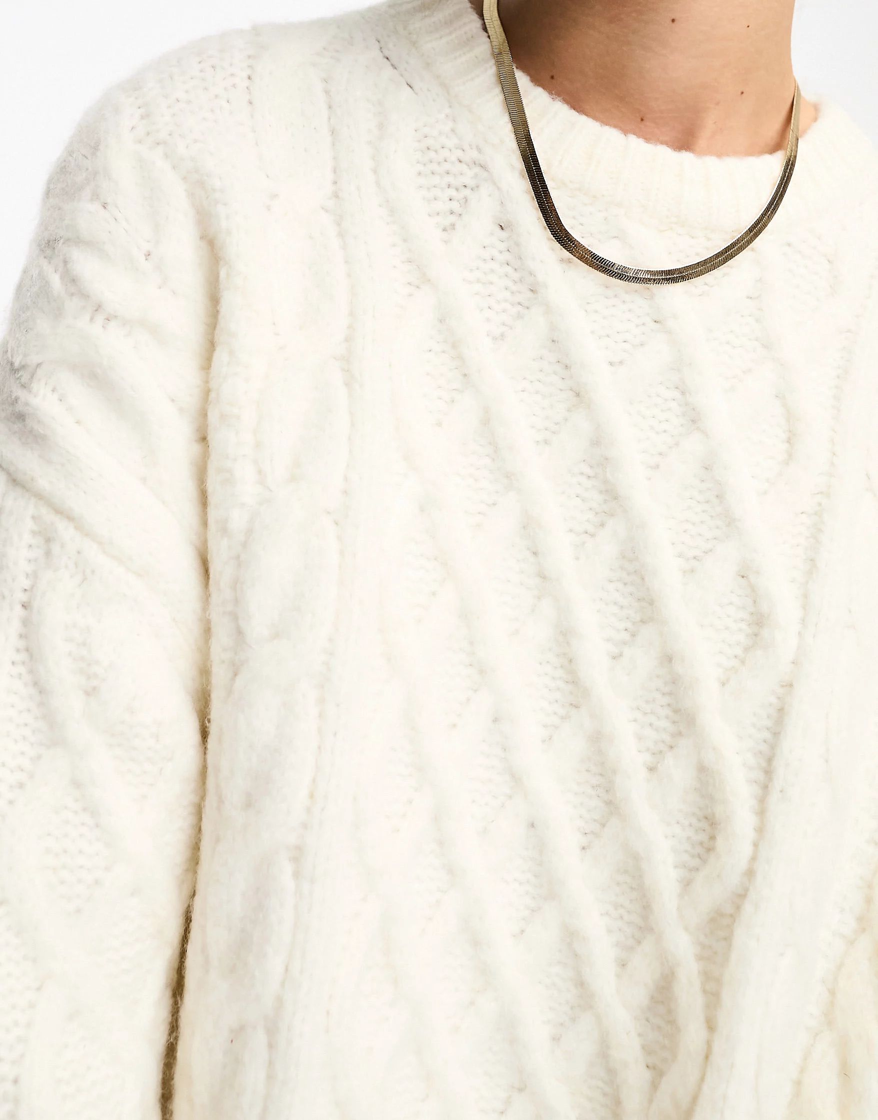 ASOS DESIGN knit oversized cable mini sweater dress in cream | ASOS | ASOS (Global)