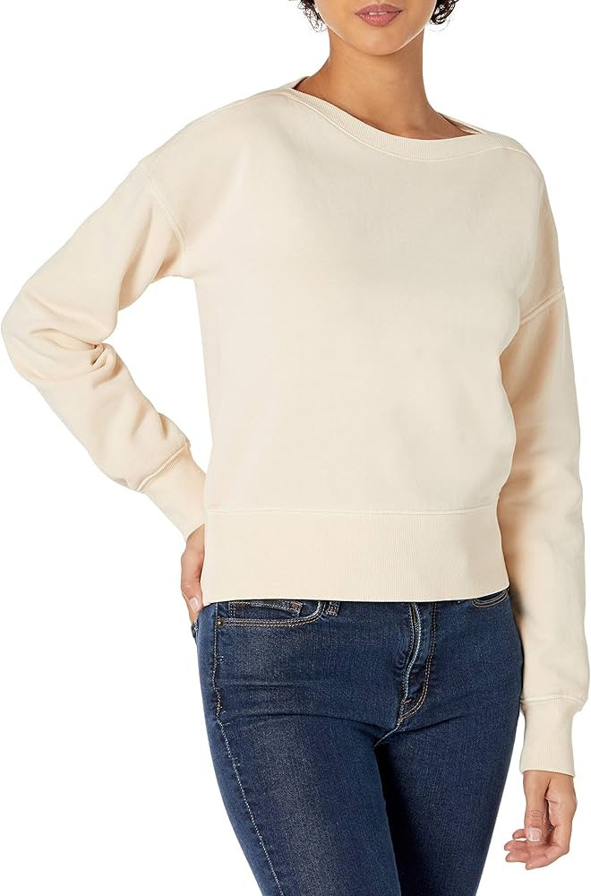 Goodthreads Women's Crop Boat Neck Long Sleeve Heritage Fleece Sweatshirt | Amazon (US)