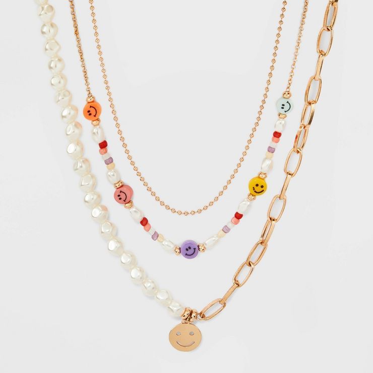 Girls' 3pk Pearl & Smiley Necklace Set - art class™ | Target
