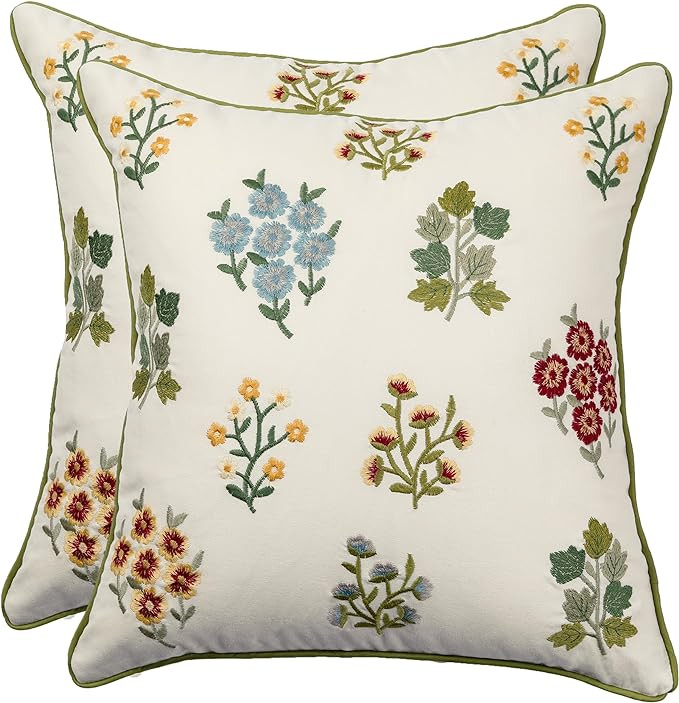 Tosleo Embroidered Throw Pillow Covers 18x18 inch Pack of 2 Multiflower Decorative Pillowcases Fa... | Amazon (US)