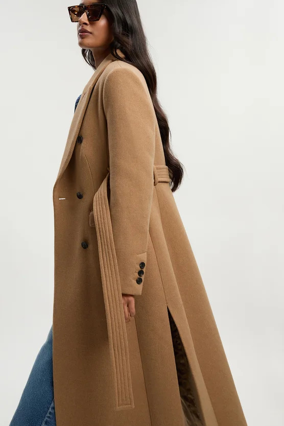 Wool Double Breasted Belted Tailored Maxi Coat | Karen Millen UK + IE + DE + NL