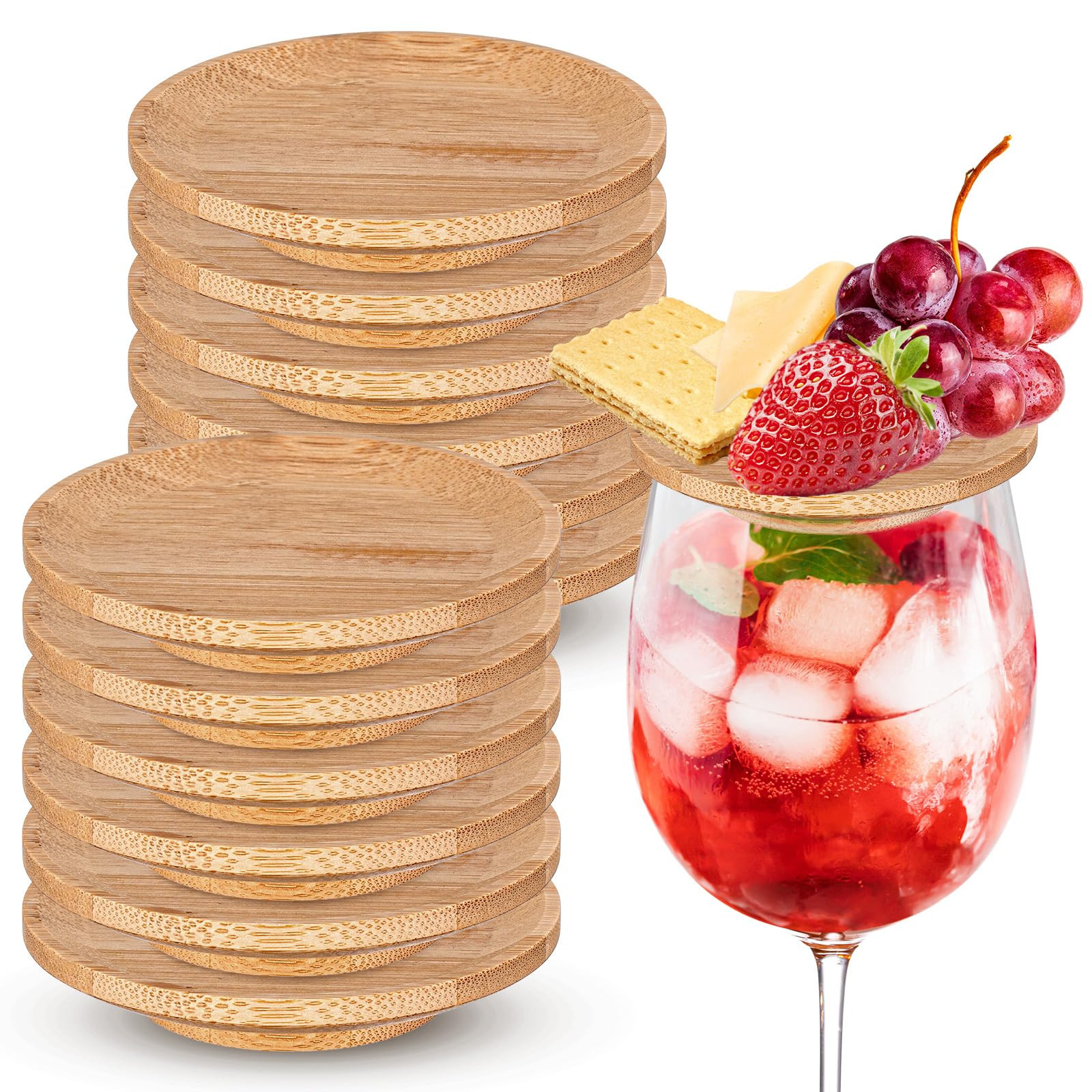 Mumufy 16 Pcs Wine Glass Charcuterie Topper Bamboo Round Mini Charcuterie Boards Dual Use Cups Topper Plates for Family Gatherings Bars Restaurants (4'') | Amazon (US)