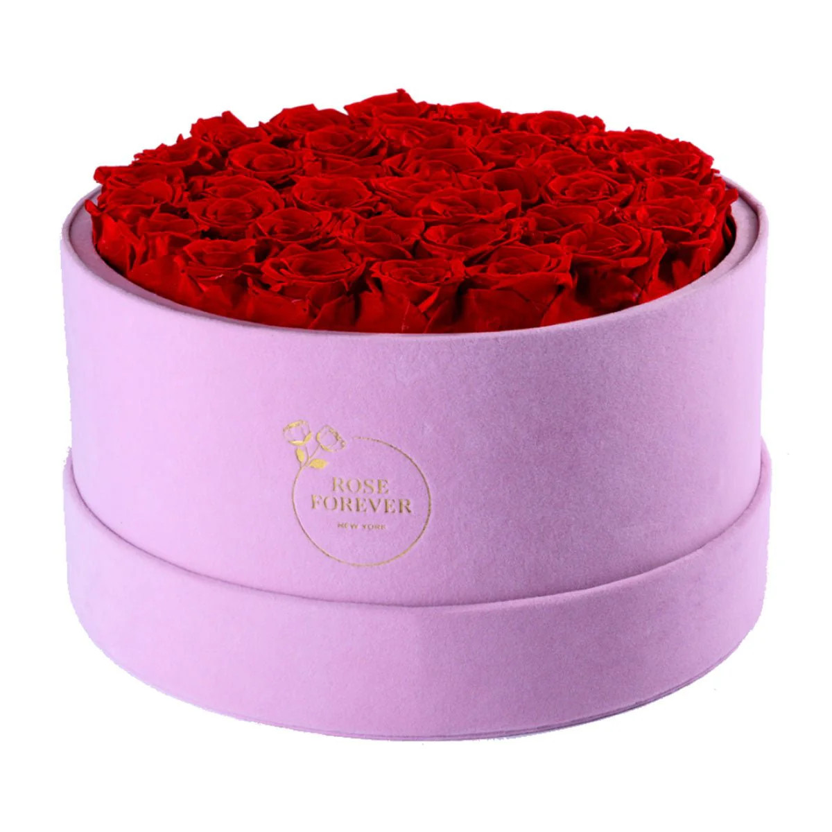 36 Red Roses - Pink Round Suede Box | Rose Forever 