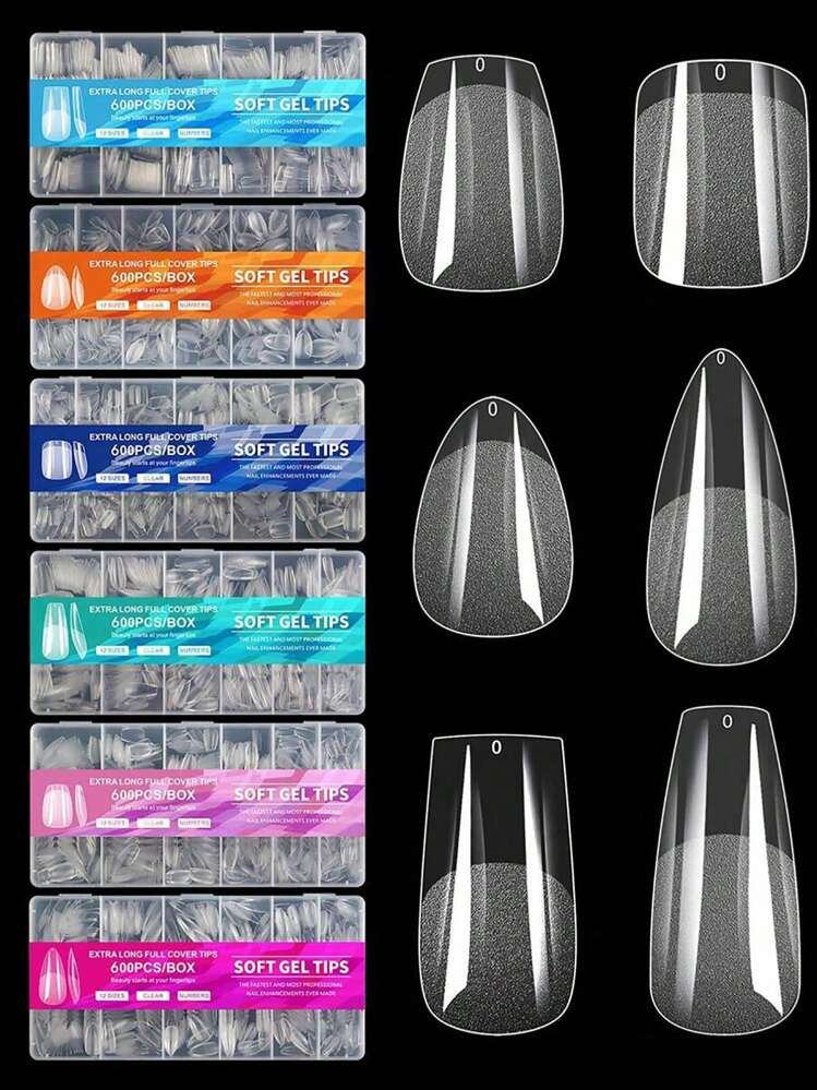 600Pcs Complete Set Almond Shaped Short Matte Acrylic Transparent False Nail Tips, Semi-Finished Artificial Nails For Diy Painting Press On Nails Nail Supplies Nails | SHEIN