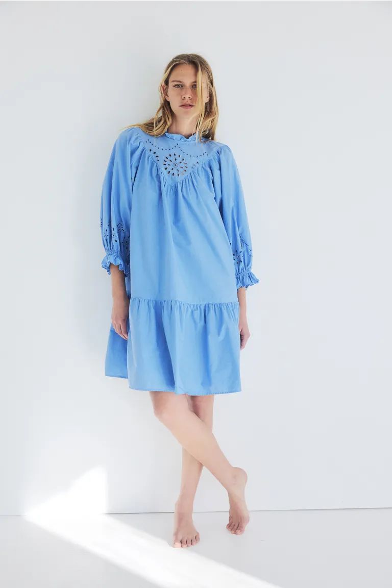 Dress with Eyelet Embroidery - Blue - Ladies | H&M US | H&M (US + CA)