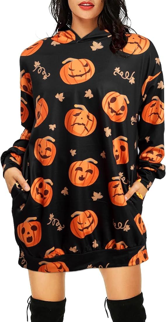 VILOVE Halloween Spooky Sweatshirt Women Lets Go Ghouls Flower Graphic Oversized Shirt Ghost Long... | Amazon (US)
