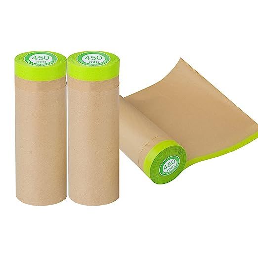 Pre-Taped Masking Paper for Painting - 18 inch x 50 feet Tape and Drape Painters Paper, Paint Adh... | Amazon (US)