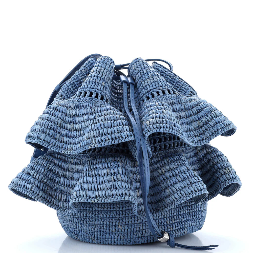 Paula's Ibiza Ruffle Balloon Bucket Bag Woven Raffia | Rebag