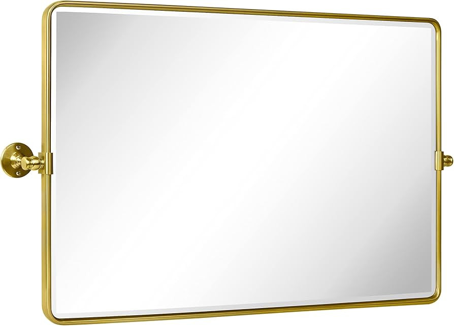 TEHOME 24 x 38'' Horizontal Farmhouse Gold Metal Framed Pivot Rectangle Bathroom Mirror Tilting B... | Amazon (US)