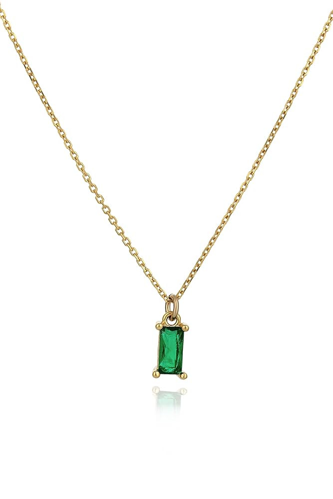 Annika Bella Birthstone Pendant Necklace for Women, Rectangle Princess Cut Charm Necklace, Waterp... | Amazon (US)