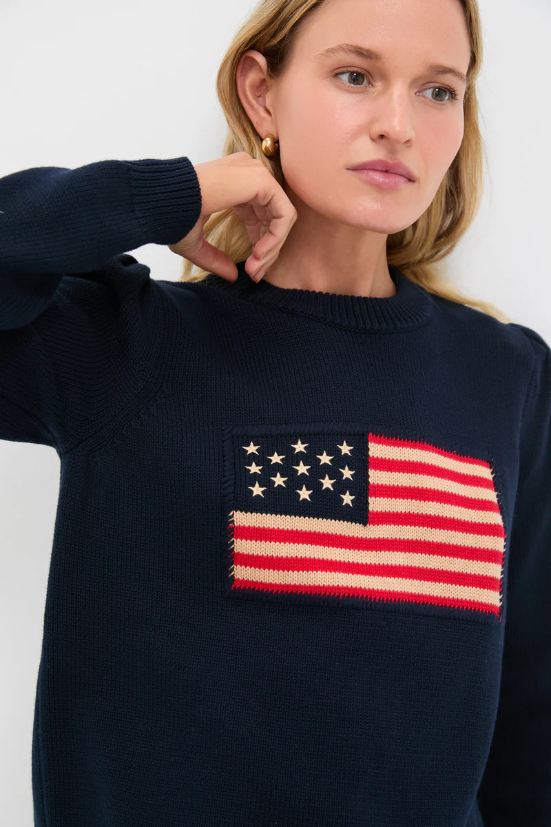 Navy Cropped Cotton Puff Sleeve Americana | Tuckernuck (US)