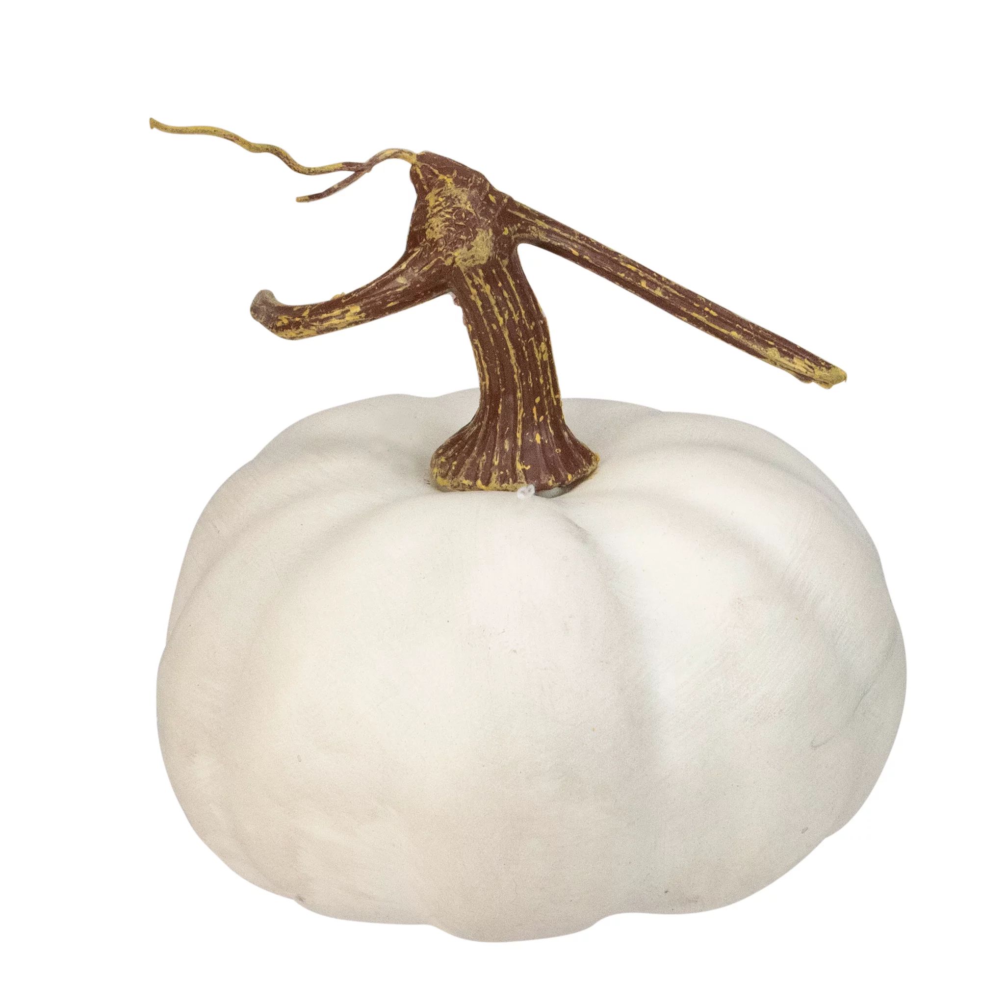 6.5” White Flat Round Pumpkin Fall Harvest Table Top Decoration | Walmart (US)