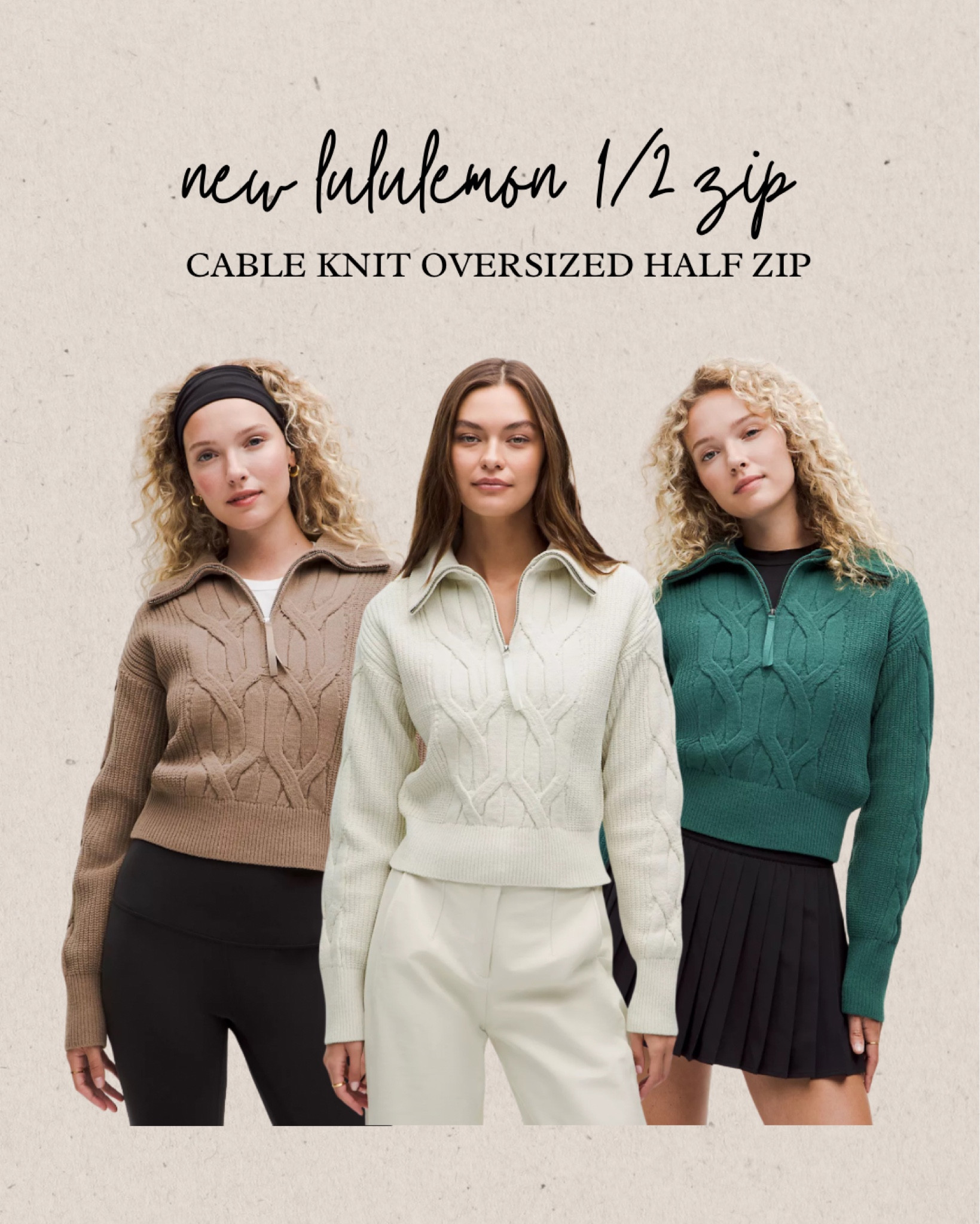 NEW LULULEMON! 🍋

cable knit 1/2 zip with an oversized fit!! perfect for fall and layering - easily can be dressed up or dressed downn

#LTKActive #LTKFitness #LTKSeasonal