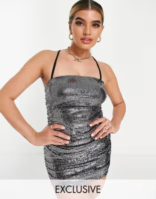 ASYOU shimmer halter mini dress in silver | ASOS (Global)