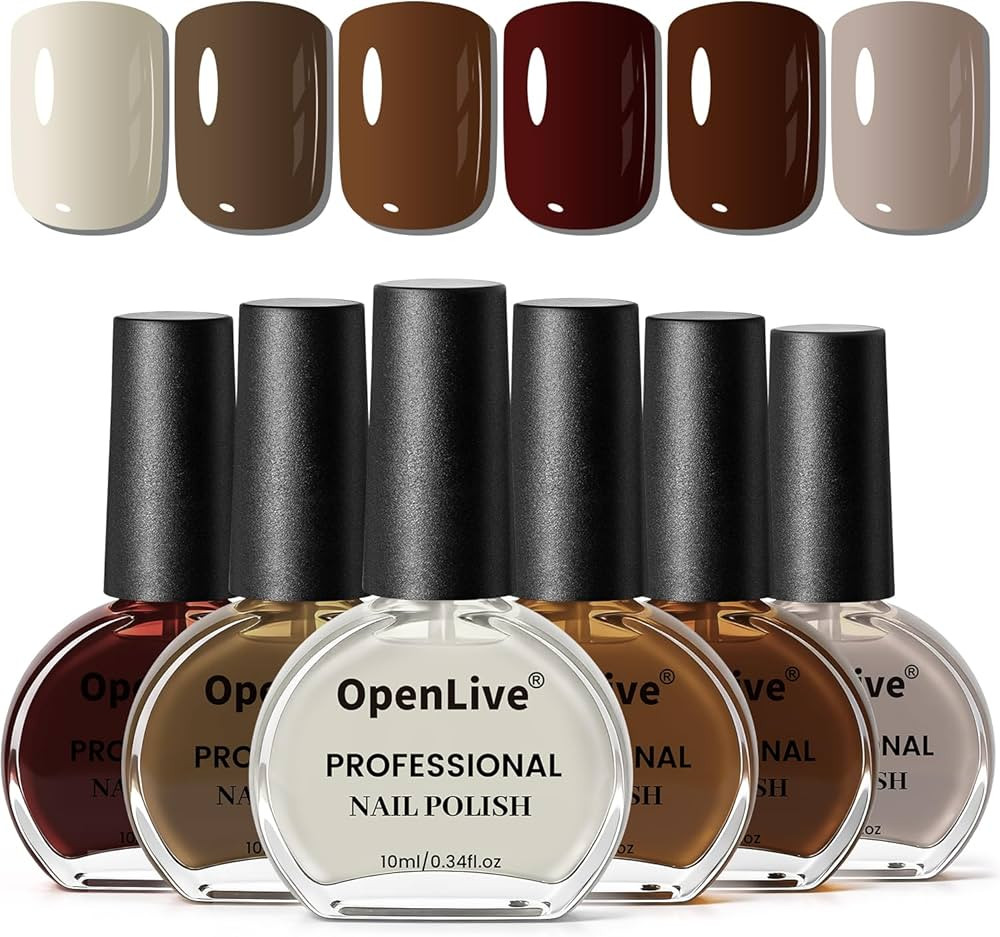 OpenLive 10ml Chocolate Brown Nail Polish Set 6 Colors Fall Winter Mocha Quick Dry Nail Polish No... | Amazon (US)