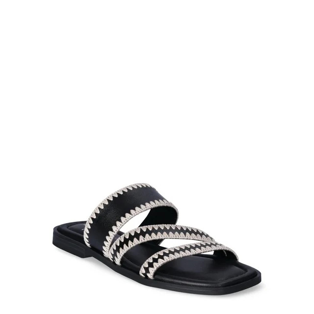 Time and Tru Women's Strappy Embroidered Sandals - Walmart.com | Walmart (US)