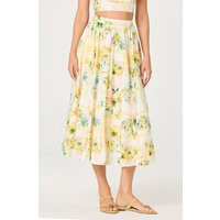ASTR the Label | Kaleigh Paradise Print Gathered Midi Skirt in Lemon paradise | Size XL | ASTR The Label (US)