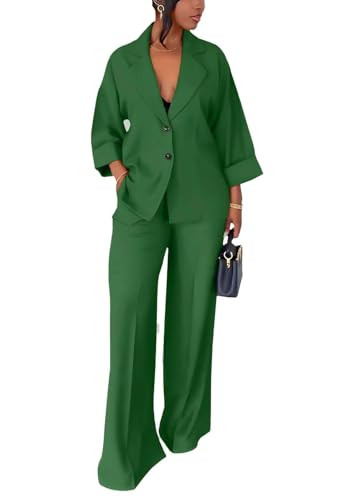 Casual Blazer Pants Suits for Women Dressy Oversized Long Sleeve Blazer and Wide Leg Pants 2 Piec... | Amazon (US)