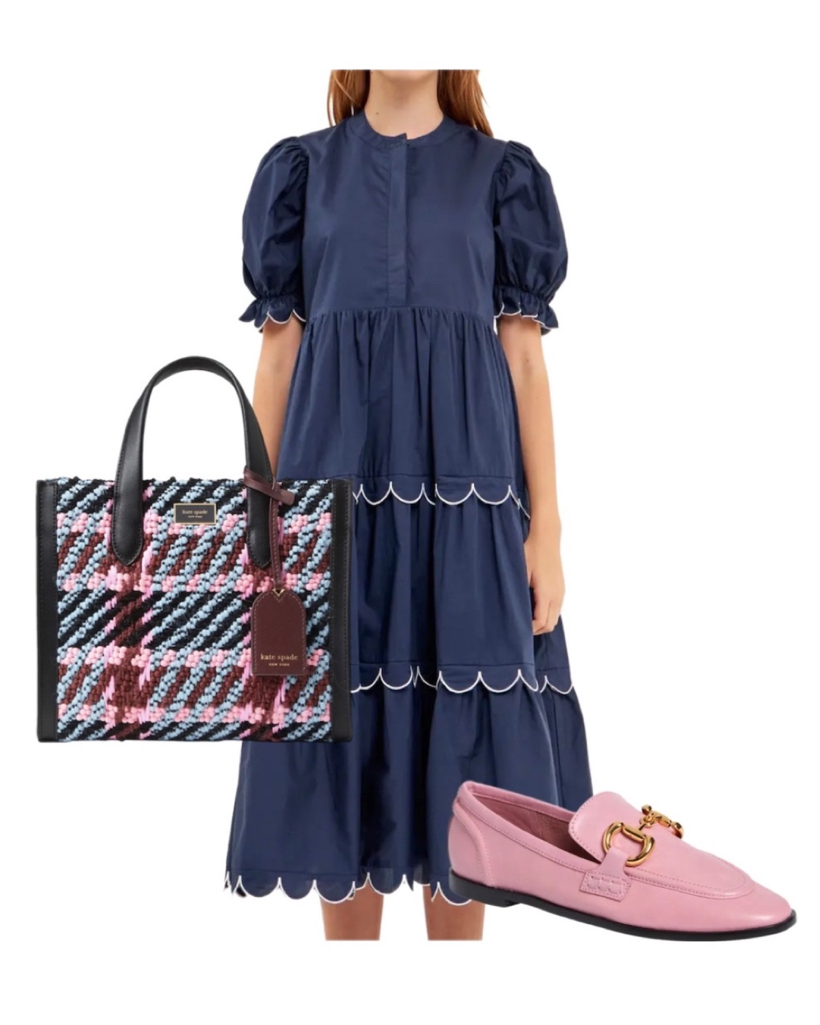 Loving this fall outfit idea featuring an under $100 navy dress, pink loafers, and Kate spade tote bag.

#LTKunder100 #LTKitbag #LTKSeasonal