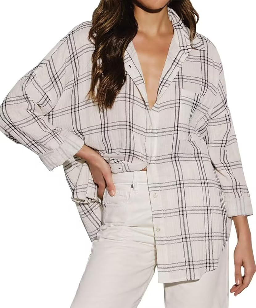Lacozy Womens Buffalo Plaid Flannel Shirt Long Sleeve Collar Button Down Blouses Tops | Amazon (US)
