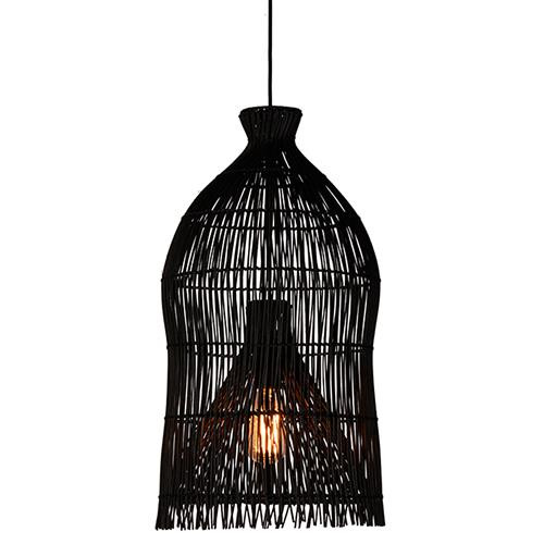 Aika Coastal Beach Black Rattan Iron Frame Pendant | Kathy Kuo Home