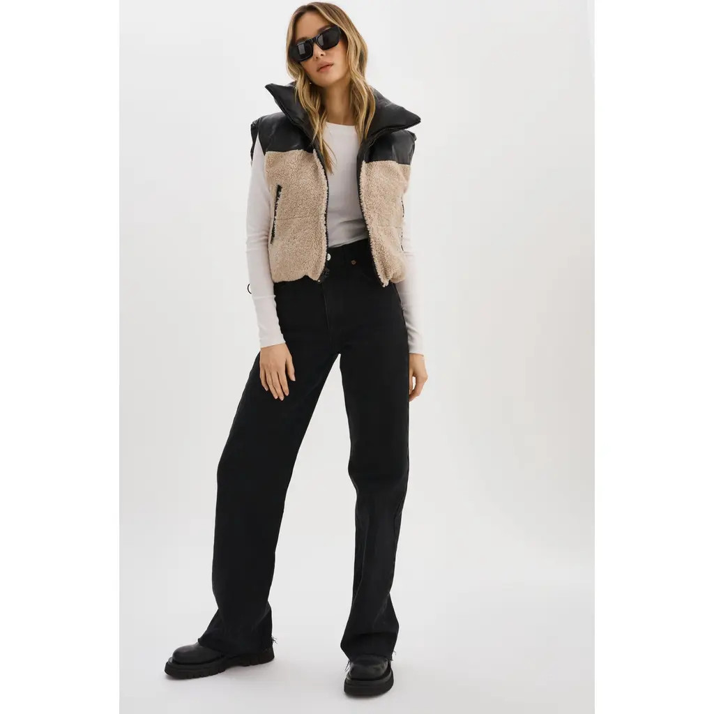 LAMARQUE Melicia | Reversible Puffer Vest in Black Ecru at Nordstrom, Size Small | Nordstrom
