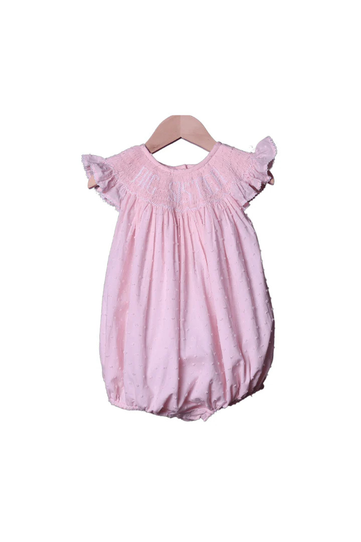 Smocked Big Sister Pink Swiss Dot Bubble | The Smocked Flamingo
