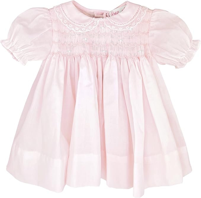 Petit Ami Baby Girls' Fully Smocked Dress with Lace Trim | Amazon (US)