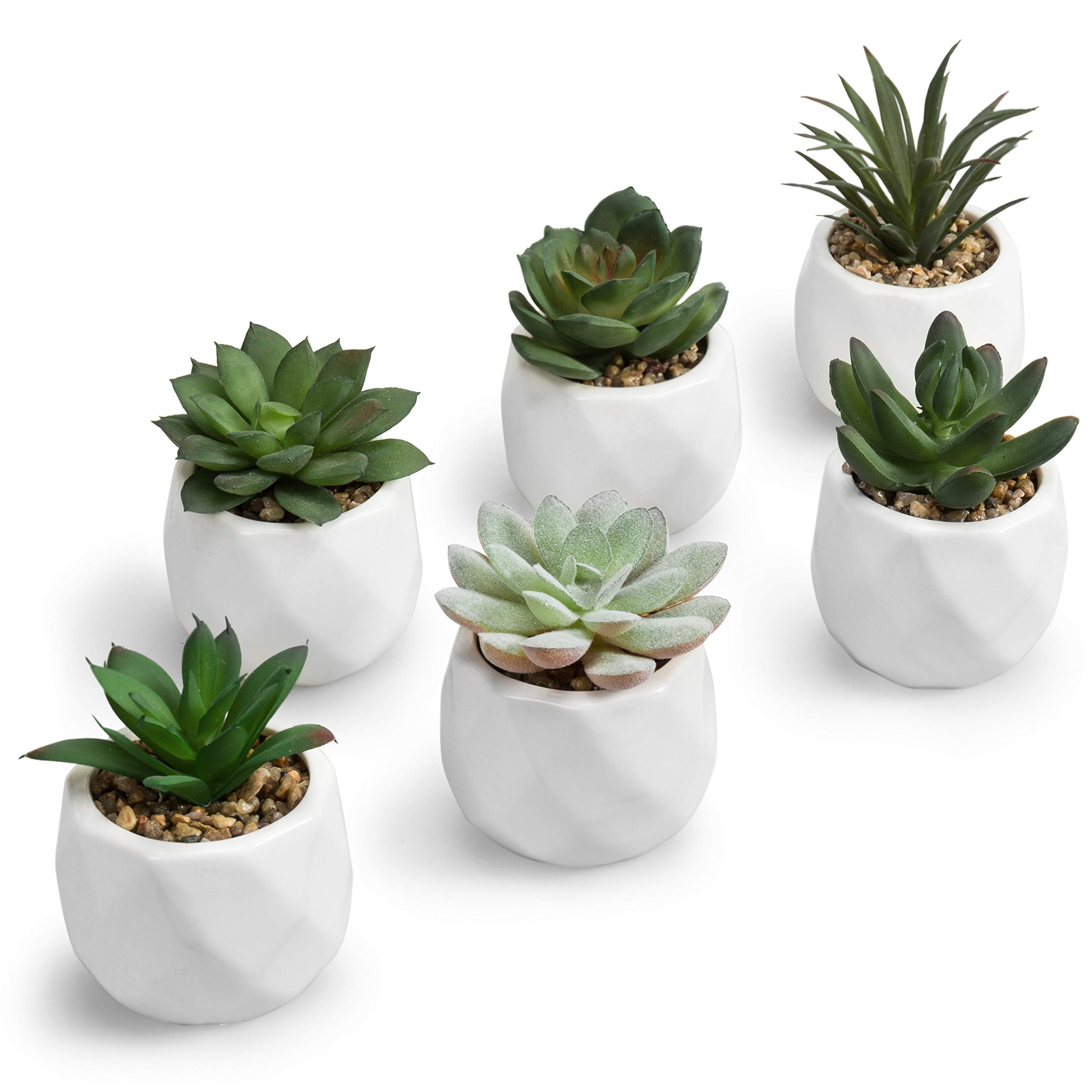 MyGift Mini Assorted Green Faux Succulent, Indoor Fake Plants in Geometric Ceramic Pots, Set of 6 | Amazon (US)