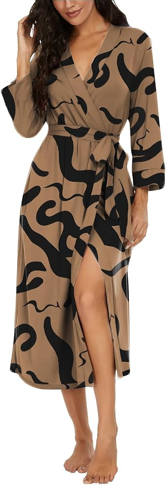 VINTATRE Women Kimono Robes Long Knit Bathrobe Lightweight Soft Knit Sleepwear V-neck Casual Ladi... | Amazon (US)
