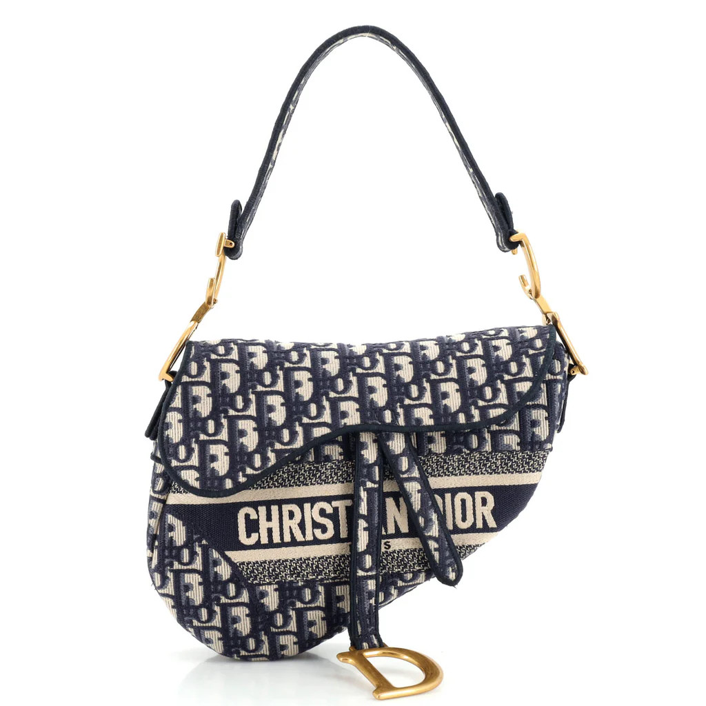 Saddle Handbag Logo Embroidered Oblique Canvas Medium | Rebag