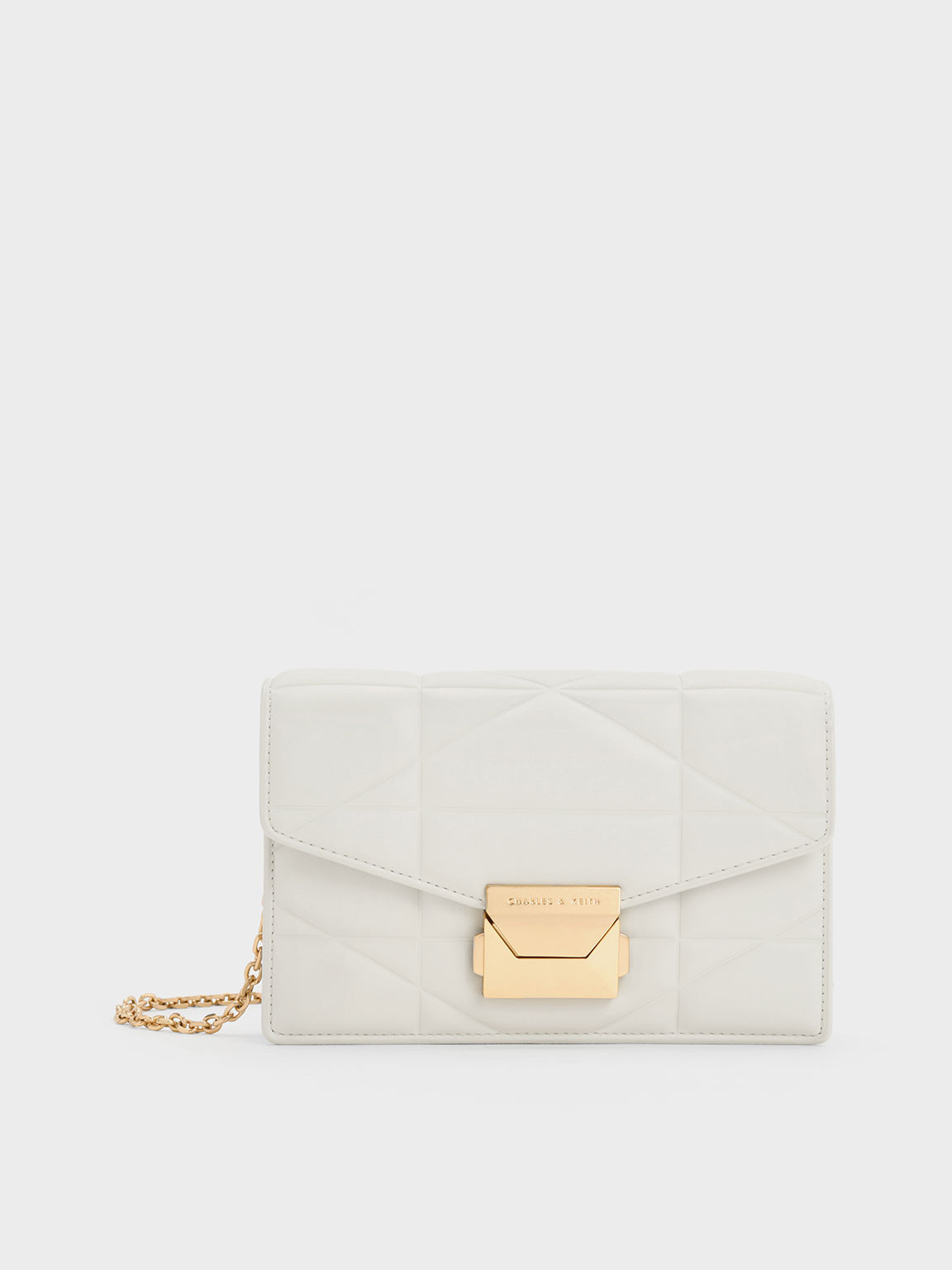 Blanche Chevron Chain-Strap Clutch
 - White | Charles & Keith EU