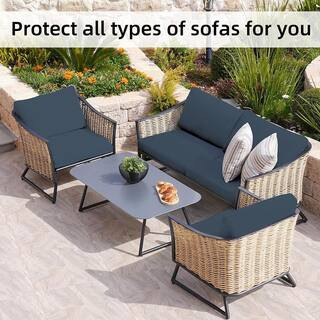 20x20x2 Inch Grey Blue Outdoor Patio Cushion Cover Set of 8 Stretch Washable Reusable Furniture Protector | The Home Depot