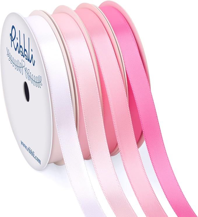 Ribbli Pink Satin Ribbon 3/8 Inch x 4 Rolls Total 40 Yards- White/Light Pink/Pink/Hot Pink Ribbon... | Amazon (US)