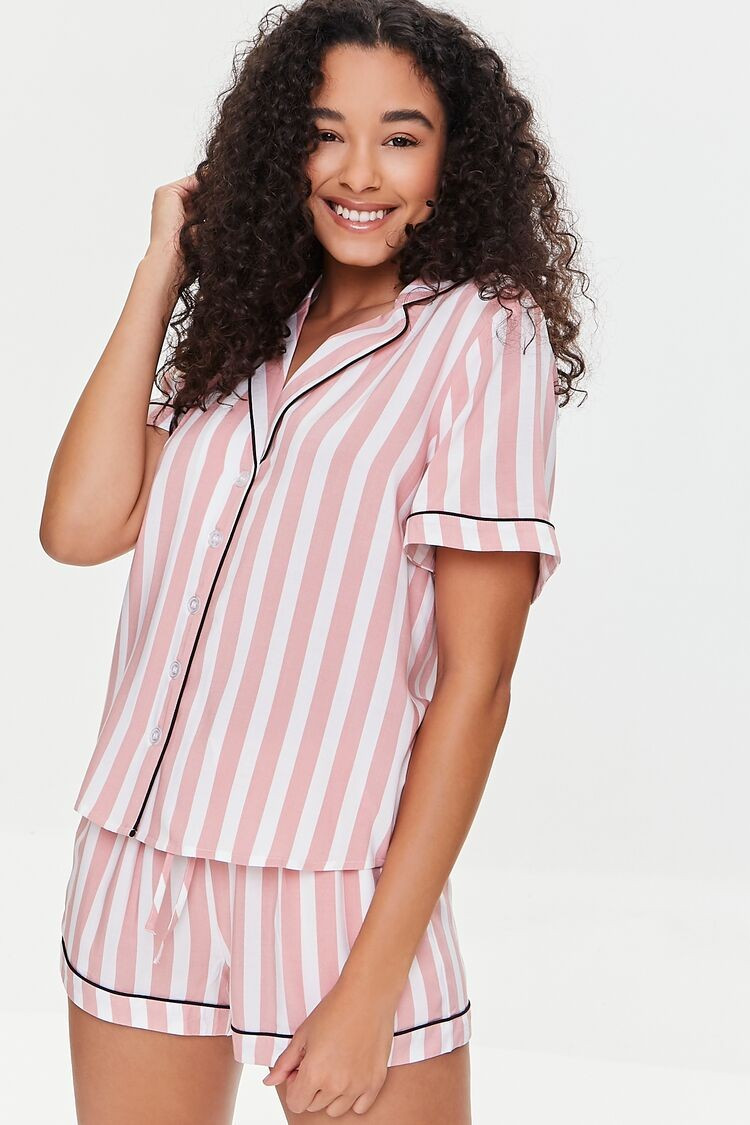Striped Shirt & Pajama Shorts Set | Forever 21 | Forever 21 (US)