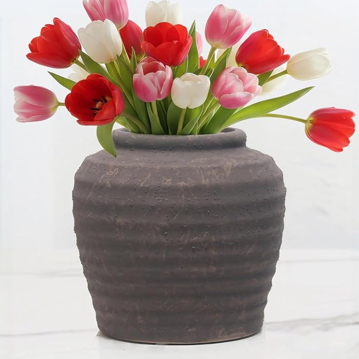 Lvases Rough Textured Brown Wabi Sabi Rustic Handmade Ceramic Decor Vase | Amazon (US)