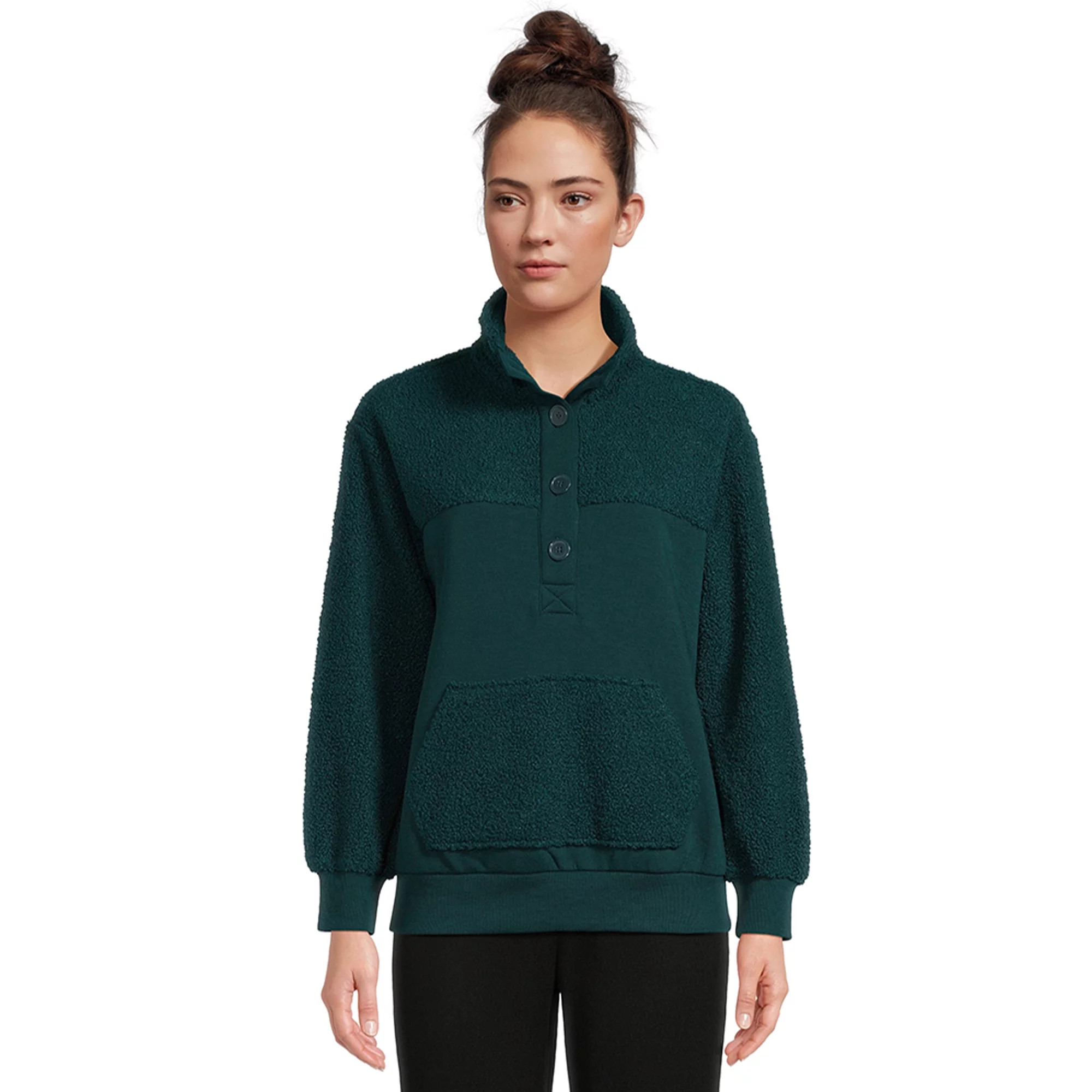 Time and Tru Women's French Terry and Faux Sherpa Pullover Top, Sizes XS-XXXL | Walmart (US)